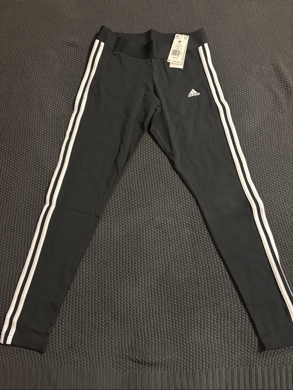 adidas Black Leggings with White Three-Stripe Side Detail